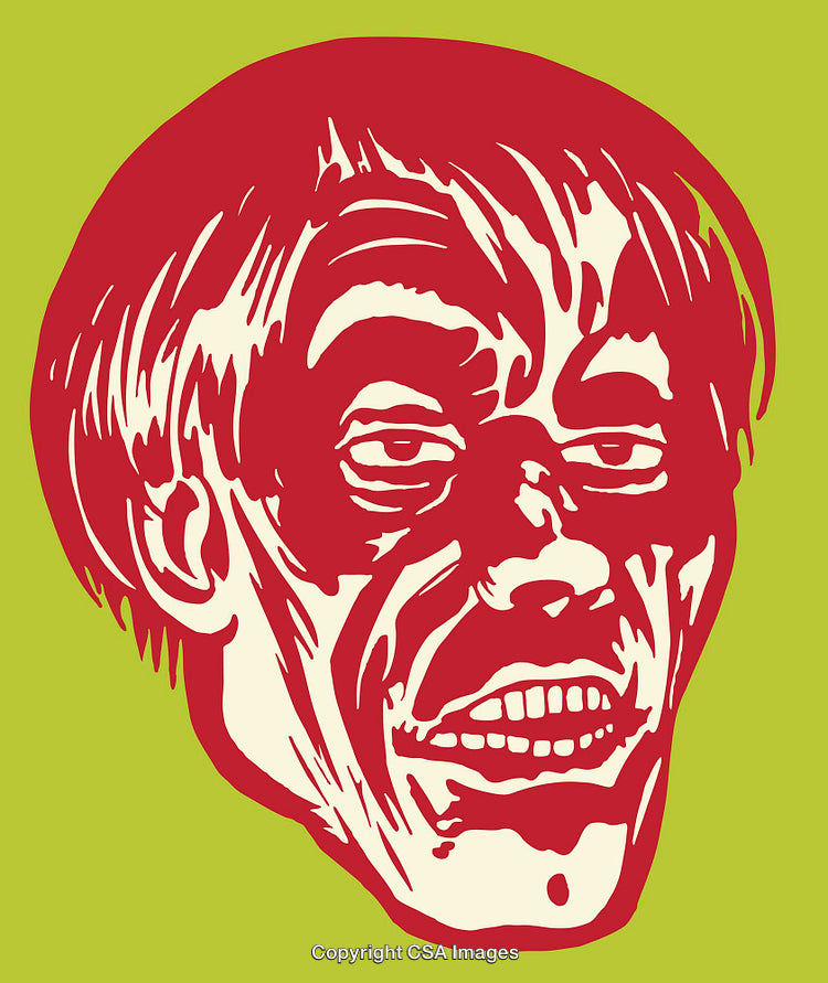 Vivid Graphic Illustration of Distorted Face on Bright Background