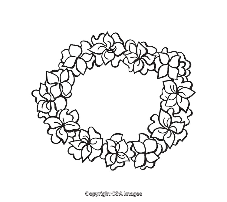 Black and White Floral Circular Wreath Line Art Illustration for Design Use