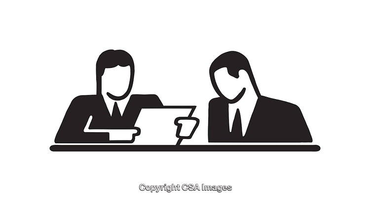 Black and White Illustration Depicting Business Collaboration and Document Review