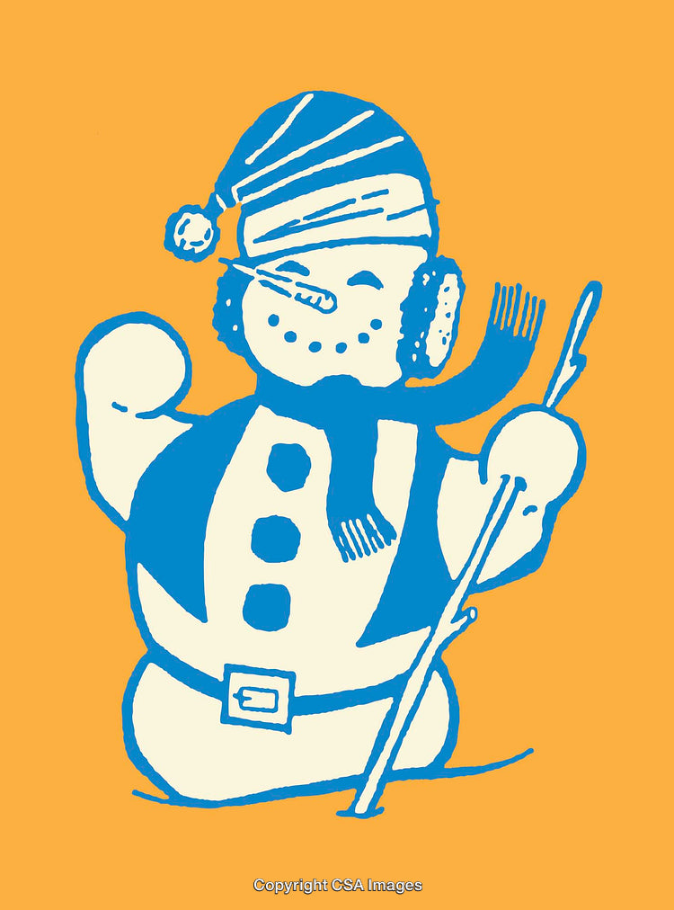 Cheerful Snowman Illustration in Seasonal Winter Clothes with Bright Yellow Background