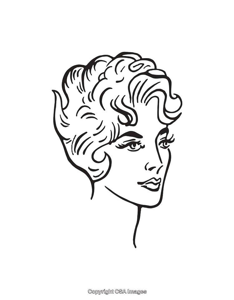 Elegant Vintage Black and White Line Art Portrait Illustration of a Woman