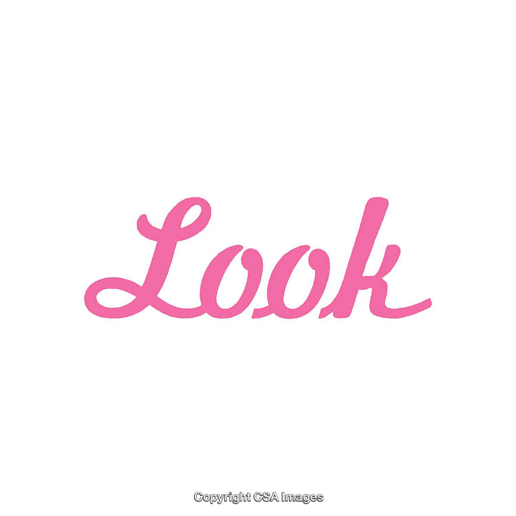 Pink Script Typography Reading 'Look' on a White Background
