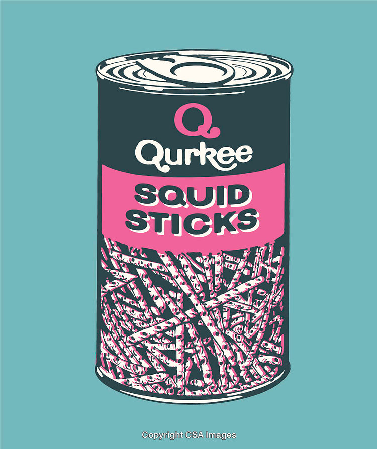 Pop Art Illustration of a Colorful Can of Squid Sticks