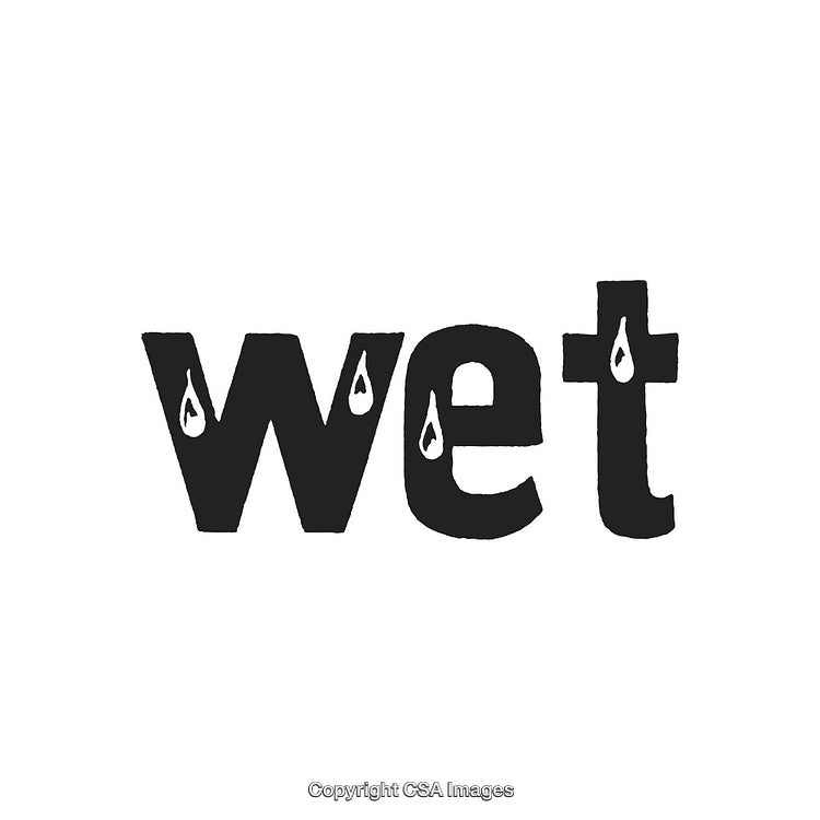 Monochrome Illustration of The Word Wet with Water Droplet Details