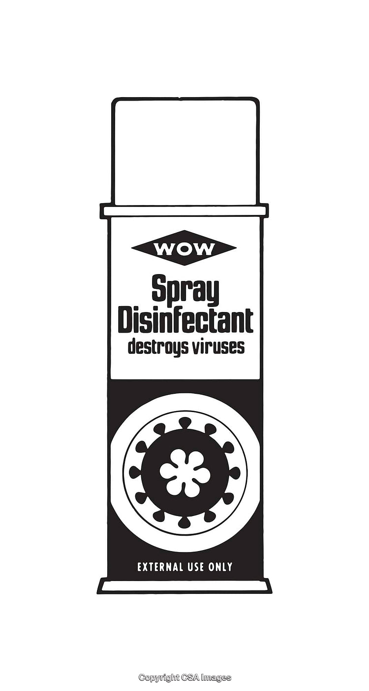 Black and White Line Art Illustration of Spray Disinfectant Can Design