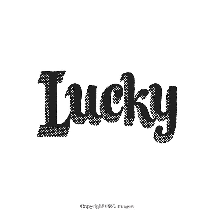 Vintage Style Handwritten Word 'Lucky' with Dotted Effects on White Background