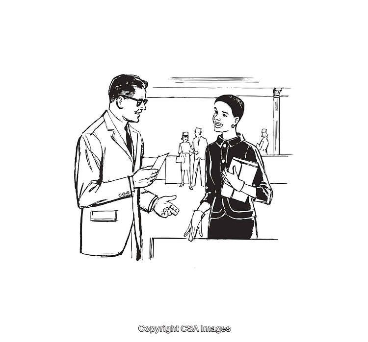Illustrated Scene of Business Professionals Interacting in an Office Setting
