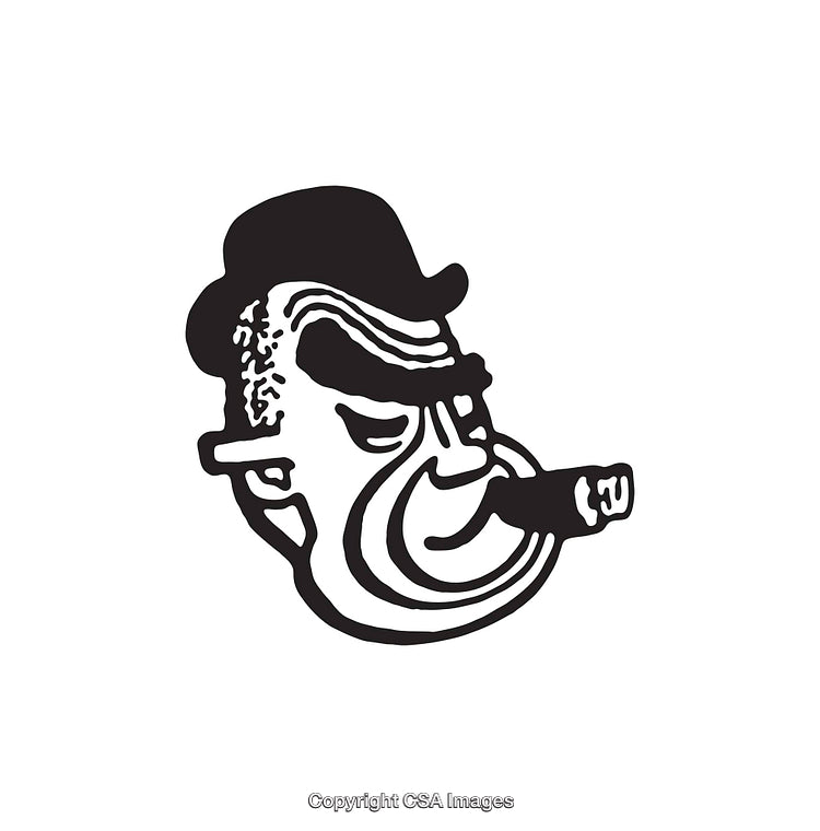 Retro Line Art Illustration of a Character with Hat and Cigar