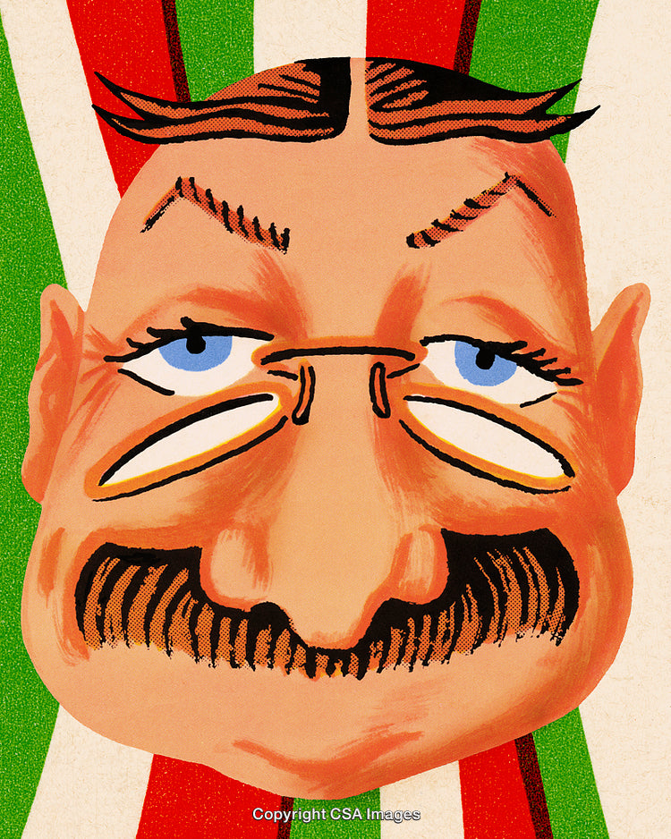 Vintage Cartoon Portrait With Retro Mustache and Bold Colors