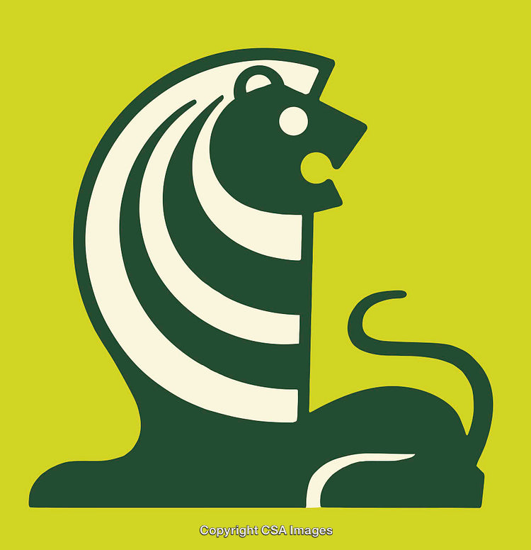 Stylized Lion Logo Design in Line Art with Bold Green and Yellow Colors