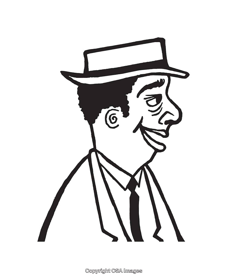 Black and White Line Art Illustration of a Man Wearing a Hat