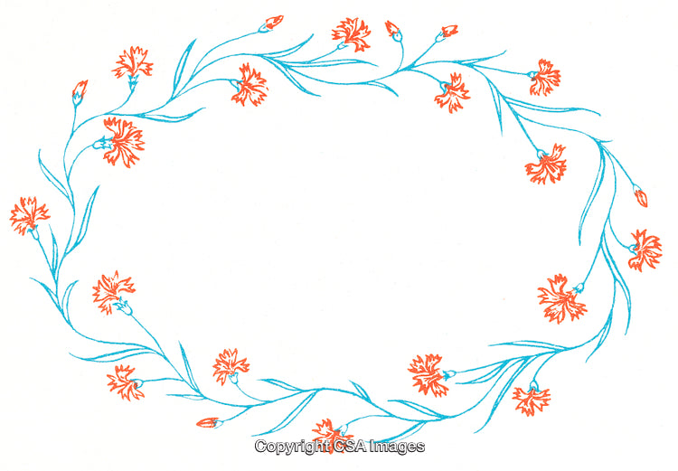 Floral Wreath Illustration With Delicate Ornamental Art in Orange and Blue