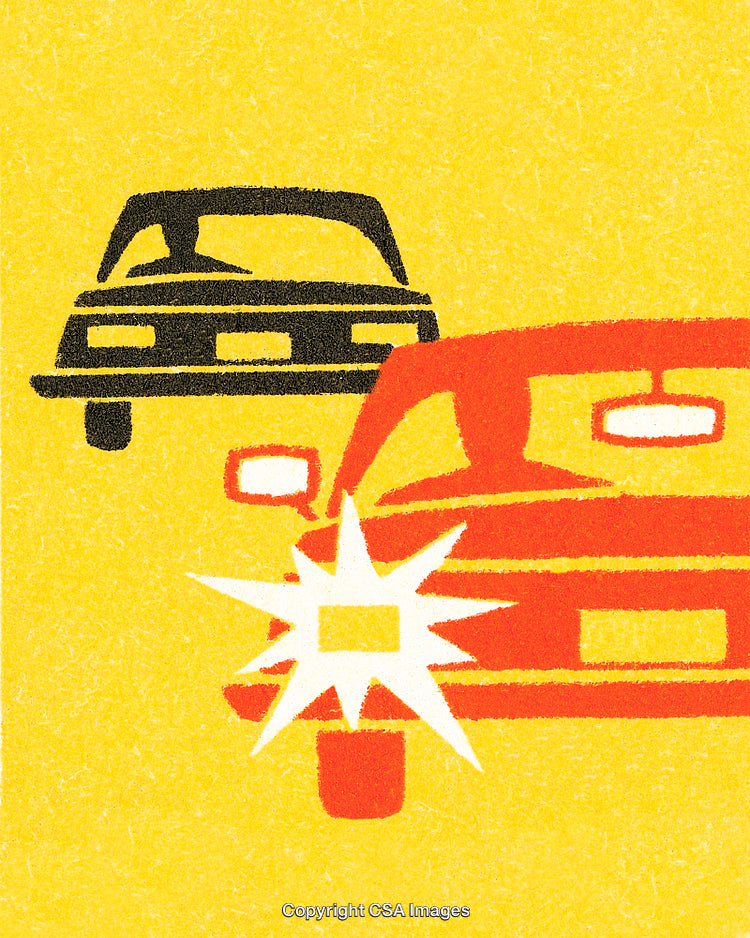 Abstract Vector Illustration of a Car Accident Scenario in Bold Colors