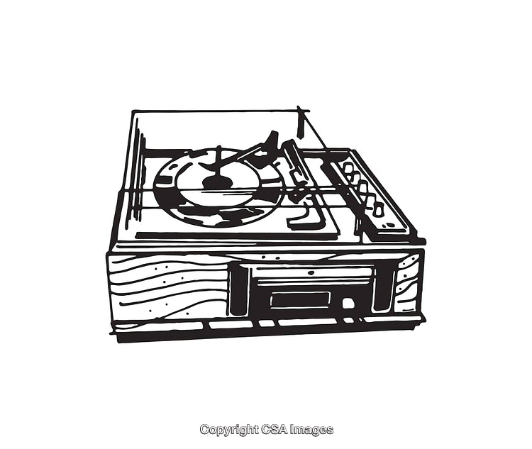 Vintage Turntable in Black and White Line Art Illustration