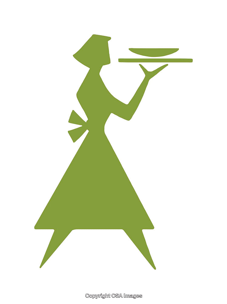 Green Silhouette of a Housemaid Carrying a Serving Dish