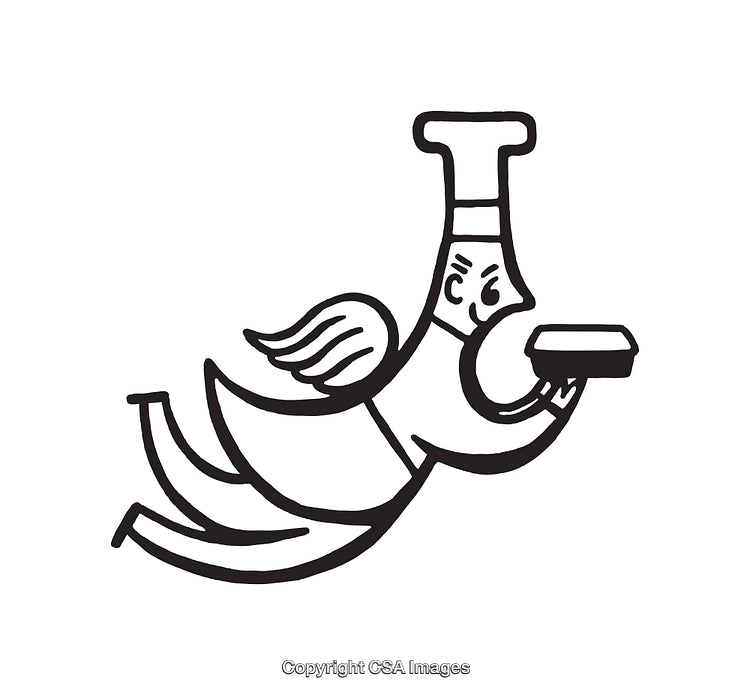 Black and White Line Art of Flying Chef Holding a Dish