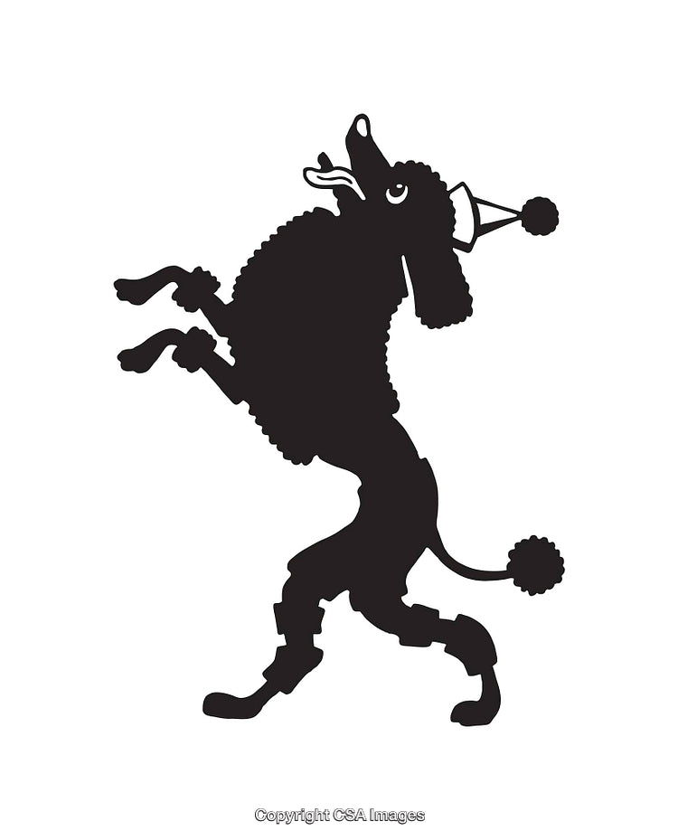 Black and White Illustration of a Playful Circus Poodle