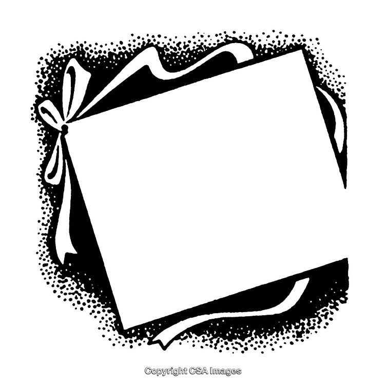 Black and White Decorative Border With Ribbon Accents and Halftone Effect