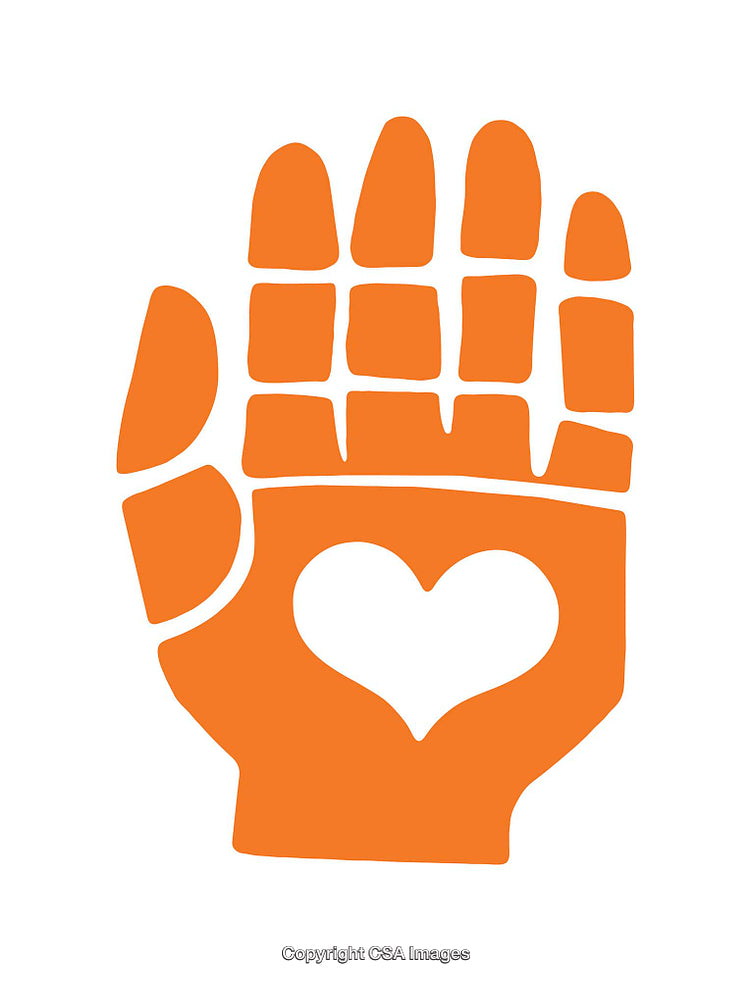 Heart-Shaped Design Inside a Hand Icon in Vibrant Orange