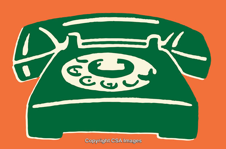 Vintage Style Green Rotary Phone on an Orange Background Illustration