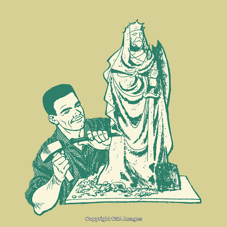 Illustration of a Sculptor Working on a Statue of a King