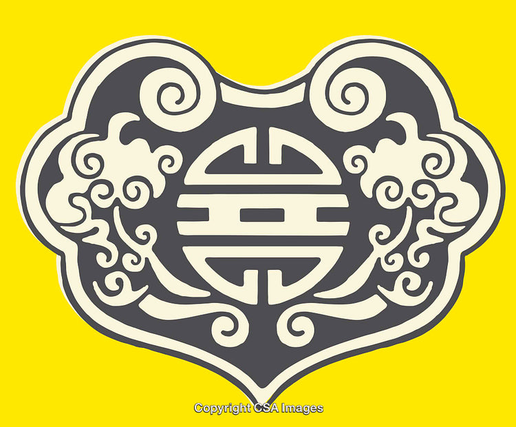 Traditional Chinese Cloud Motif Decoration with Symbol on Yellow Background