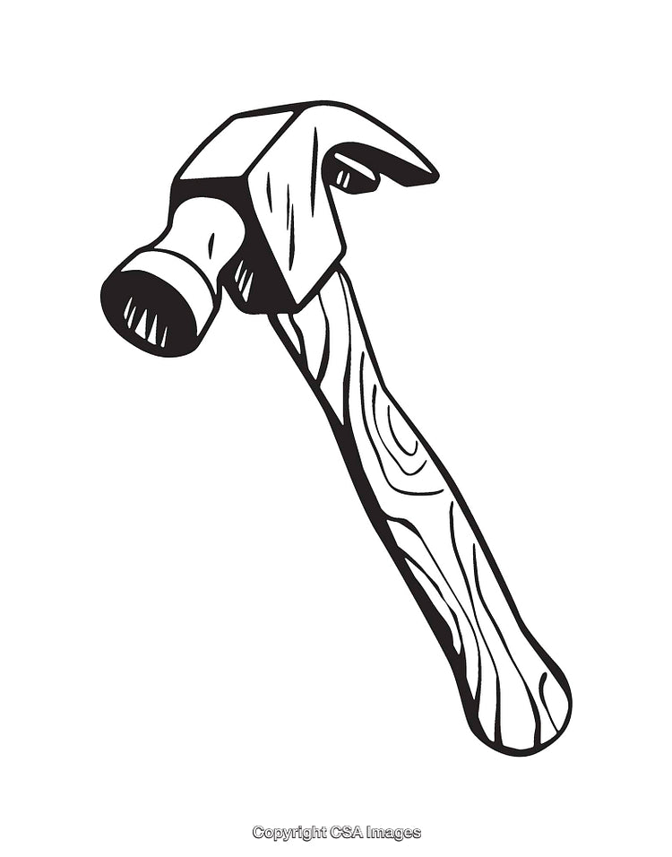 Black and White Line Art Illustration of a Hammer
