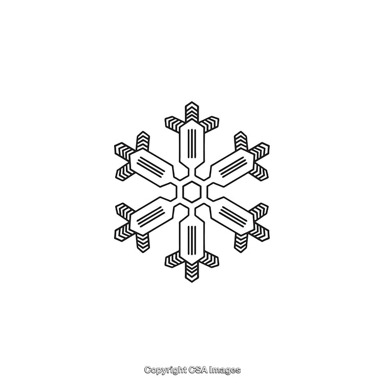 Geometric Snowflake Design in Black and White Line Art Style