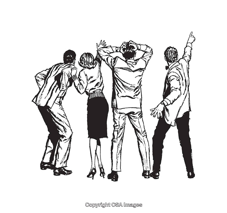 Black and White Sketch of People Observing From Behind