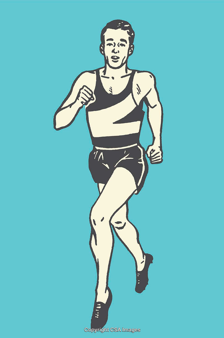 Retro Stilized Line Art Illustration of a Running Male Athlete