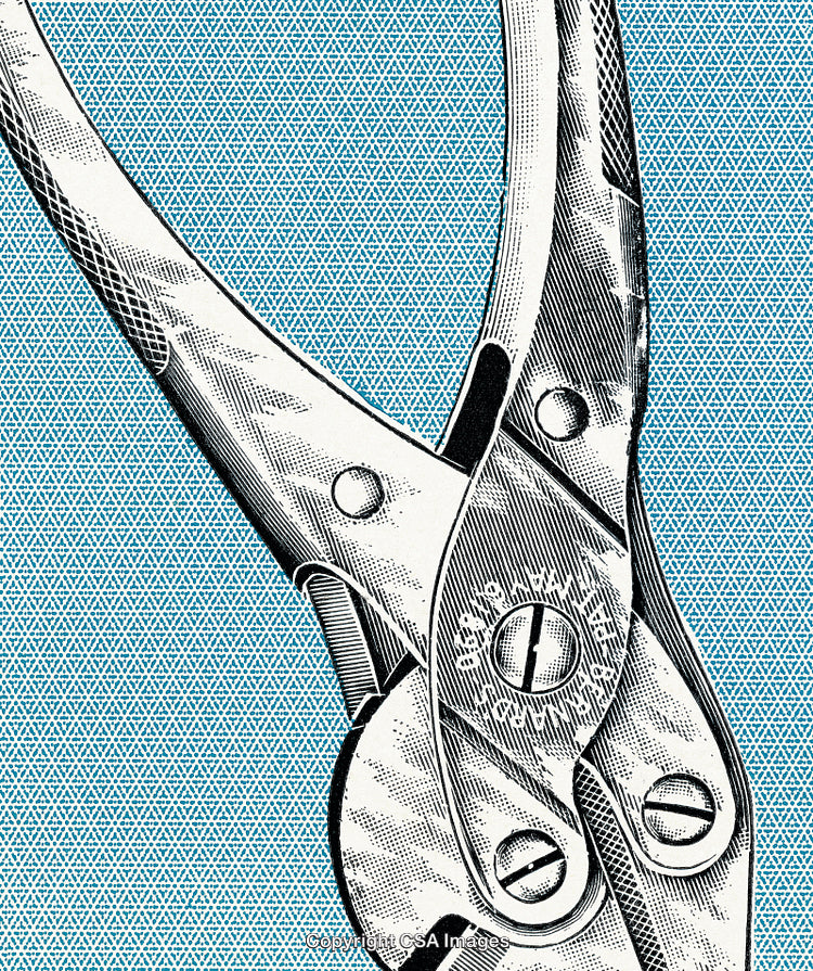 Vintage-Inspired Graphic of Metal Tool on Geometric Patterned Background