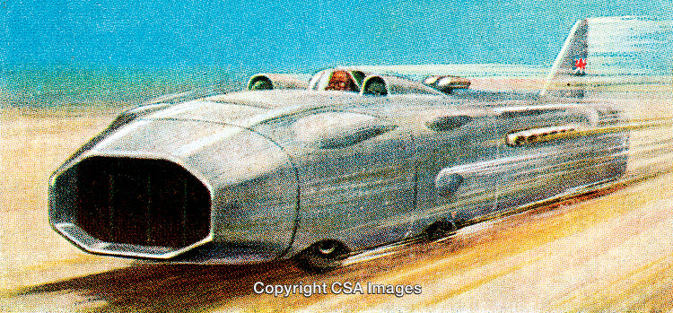 Vintage Illustration of a High-Speed Racing Vehicle in Motion