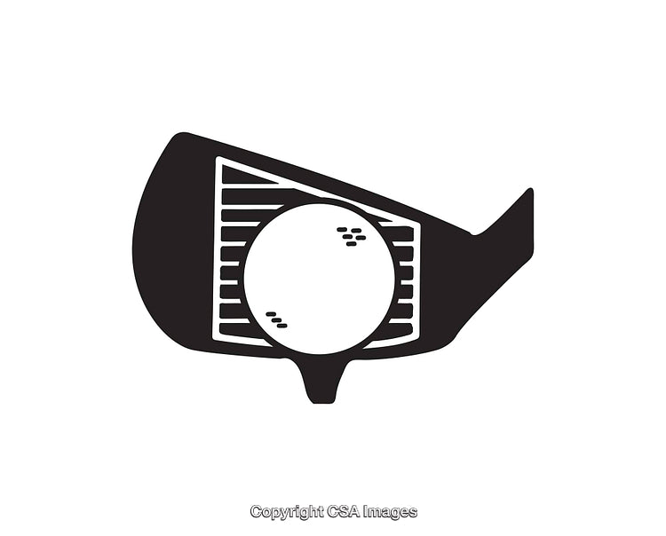 Black And White Golf Ball and Club Head Icon Illustration