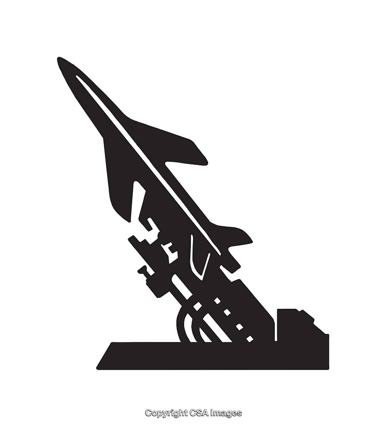 Black and White Line Art of Jet Launcher in Silhouette