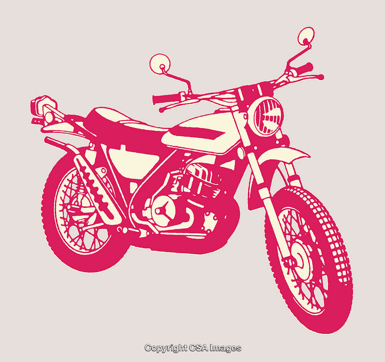 Vintage Motorcycle Illustration in Vibrant Pink Isometric Style