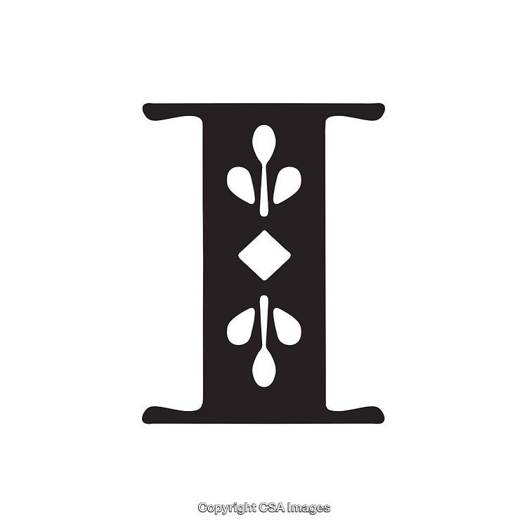 Decorative Letter 'I' Design With Elegant Flourishes and Bold Lines
