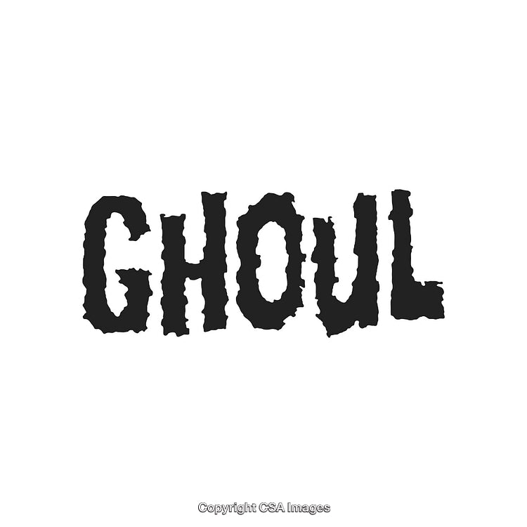 Dark Text Ghoul on White Background with Horror Typeface Design