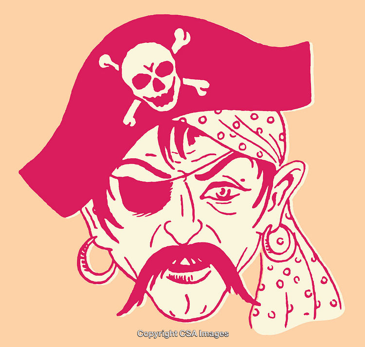 Vibrant Line Art Illustration of a Classic Pirate with Hat and Skull Design