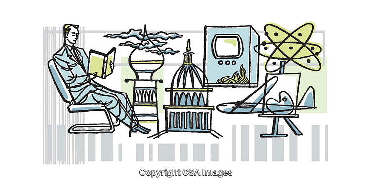 Colorful Abstract Illustration Depicting Science, Education, and Innovation Elements