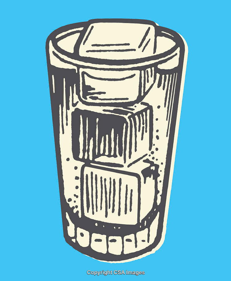 Illustration of a Glass of Ice Water with Detailed Line Art Design