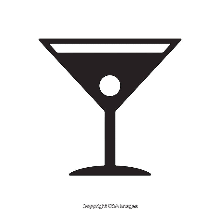 Black And White Icon of a Martini Glass With Decorative Olive