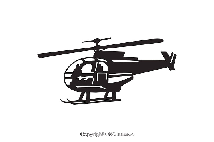 Black And White Line Art Illustration of a Helicopter Silhouette in Flight