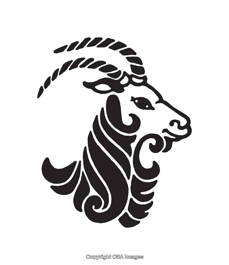 Elegant Black and White Line Art Depicting a Majestic Goat
