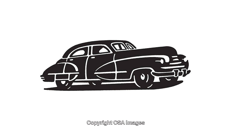 Vintage Black and White Line Art Illustration of a Classic Car