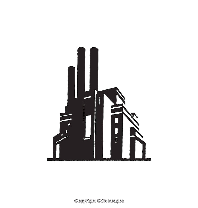 Industrial Factory Buildings in Minimalist Line Art Illustration Style