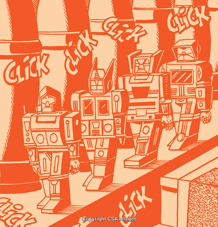 Retro Cartoon Style Illustration of Robots in Action