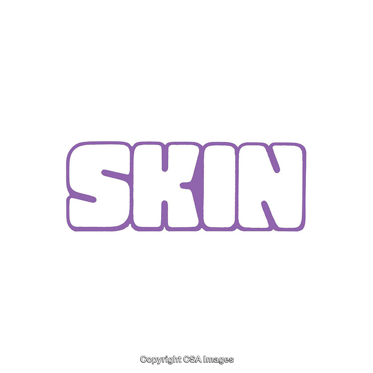 Stylized Purple Word Art With the Text Skin on White Background