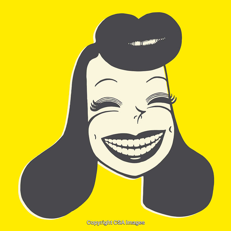Stylized Retro Pop Art Smiling Face Illustration on Yellow Background