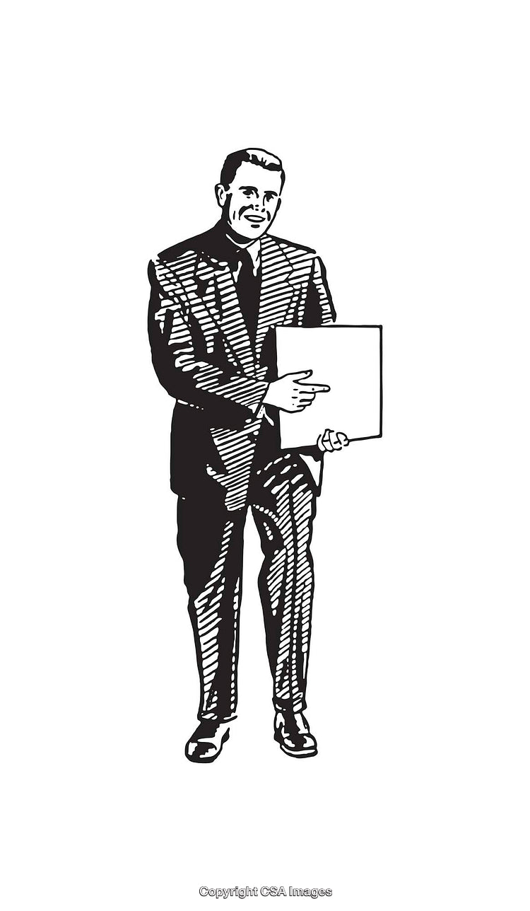 Business Professional Holding Document in Black and White Line Art