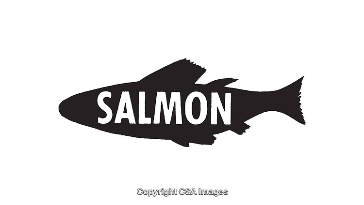 Black and White Salmon Silhouette with Bold Typography